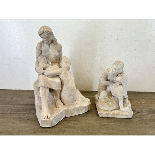 604 - Two 'Family's together' cast stone figurines