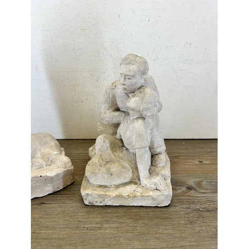 604 - Two 'Family's together' cast stone figurines