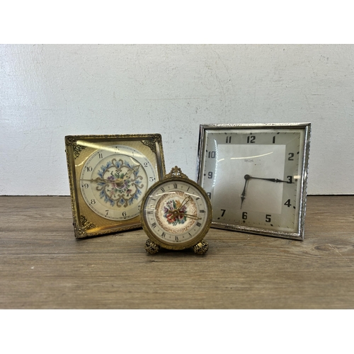 608 - Three mid 20th century mantel clocks, one Smiths and one Petit Point