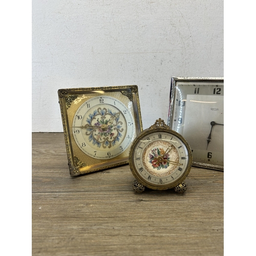 608 - Three mid 20th century mantel clocks, one Smiths and one Petit Point