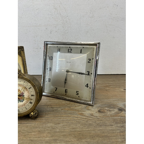 608 - Three mid 20th century mantel clocks, one Smiths and one Petit Point