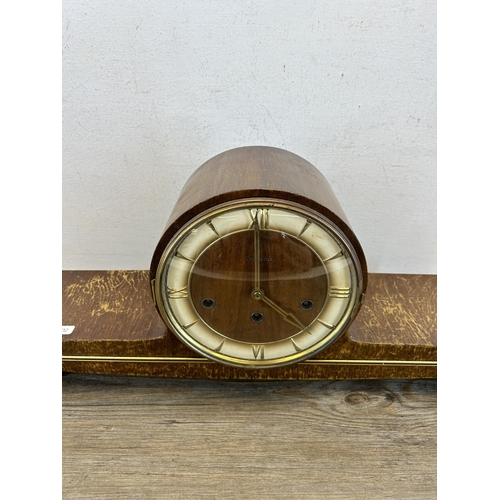 628 - A mid 20th century Dugena wooden cased Westminster chime mantel clock - approx. 24cm high x 57cm wid... 