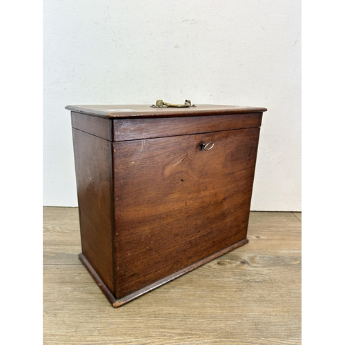 632 - A 19th century mahogany apothecary/storage box with brass handle - approx. 28cm high x 31cm wide x 1... 