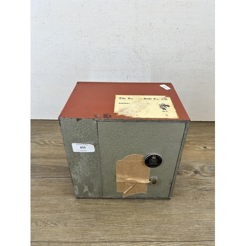 655 - A Radway Safe Co Ltd wall safe with key - approx. 21cm high x 21cm wide x 15cm deep