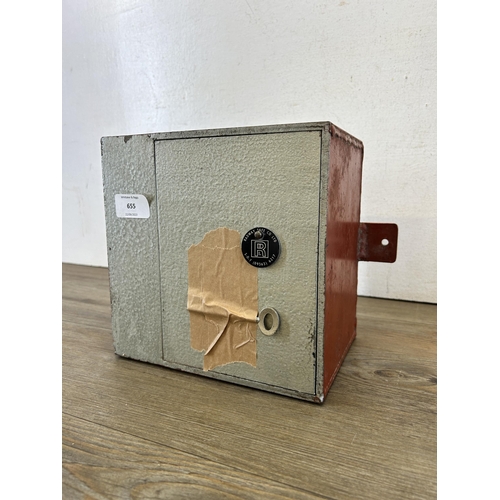 655 - A Radway Safe Co Ltd wall safe with key - approx. 21cm high x 21cm wide x 15cm deep