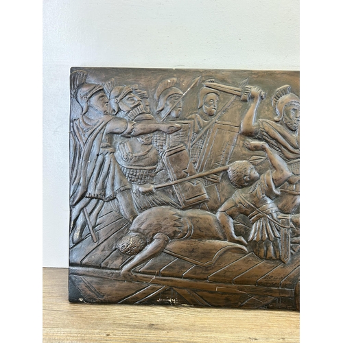 663 - A Thompson fibreglass Roman battle scene sculpture/wall plaque - approx. 39cm high x 98cm wide