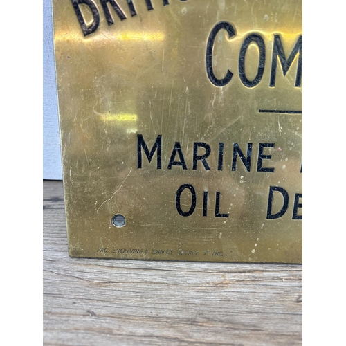 672 - A vintage The British Mexican Petroleum Company Ltd brass wall plaque - approx. 23cm high x 30cm wid... 