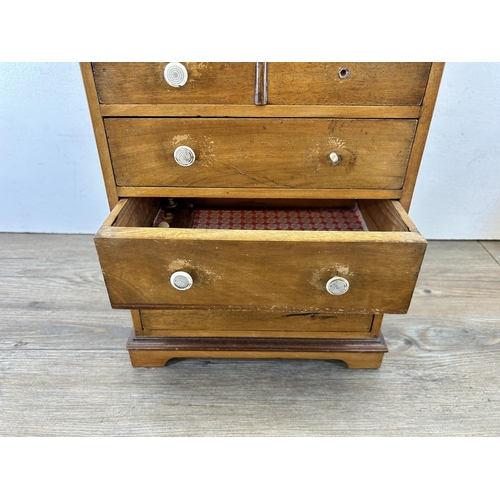 679 - An early 20th century mahogany and satinwood apprentice chest of drawers - approx. 34cm high x 27cm ... 