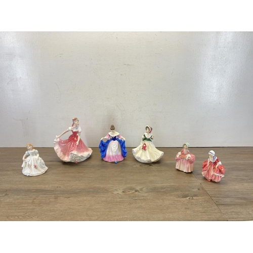 398 - Six Royal Doulton figurines, Bo-Peep - HN 1811, Goody Two Shoes - HN 2037, Figure Of The Month Octob... 