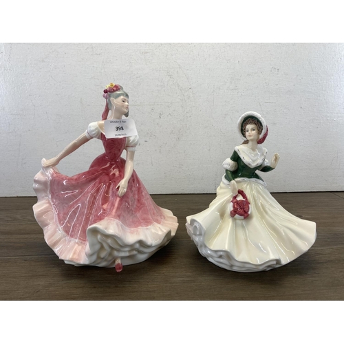 398 - Six Royal Doulton figurines, Bo-Peep - HN 1811, Goody Two Shoes - HN 2037, Figure Of The Month Octob... 