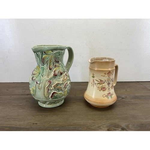 417 - Twelve 19th century and later ceramic jugs to include Art Deco Burleigh Ware parrot, Victorian Josep... 