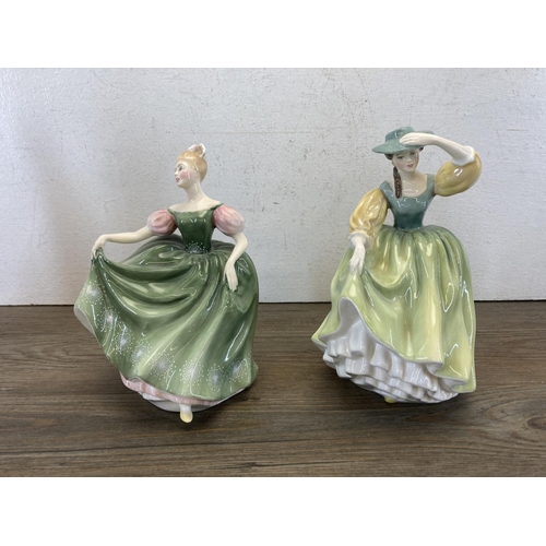 417A - Nine Royal Doulton figurines, Clarissa - HN 2345, The Ermine Coat - HN 1981, Babie - HN 1679, Michel... 