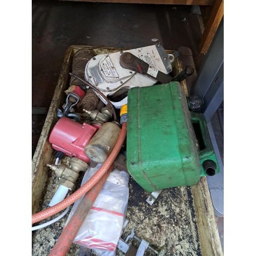 A collection of tools and garden items to include two hose reels, boxed ...