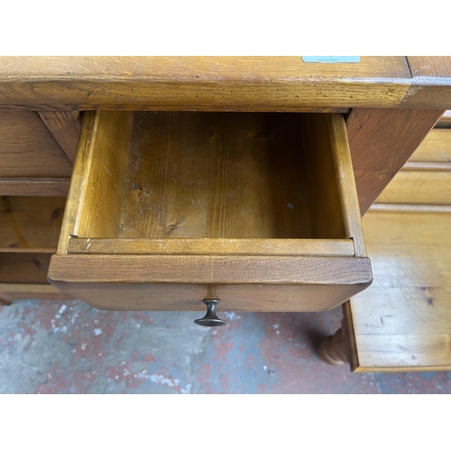 106 - A French Exigence oak two tier bookcase with three drawers - approx. 92cm high x 99cm wide x 31cm de... 