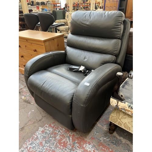 118 - A La-Z-Boy grey leather electric reclining armchair