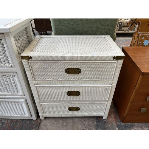 122 - Two white painted wicker chests of drawers - largest approx. 91cm high x 73cm wide x 45cm deep