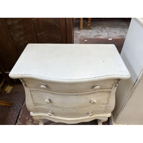 40 - Two pieces of French style white painted furniture, one bedside cabinet - approx. 90cm high x 38cm w... 