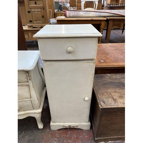 40 - Two pieces of French style white painted furniture, one bedside cabinet - approx. 90cm high x 38cm w... 