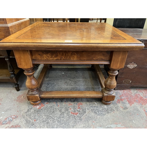 53 - A burr walnut square coffee table - approx. 52cm high x 75cm wide x 75cm deep