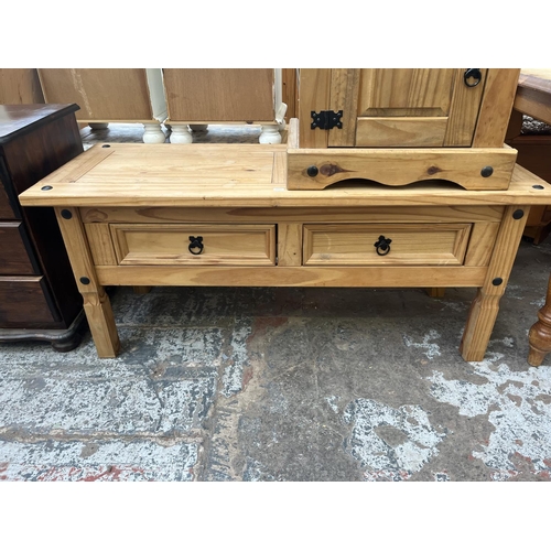 69 - Two pieces of Mexican pine furniture, one bedside cabinet and one two drawer coffee table