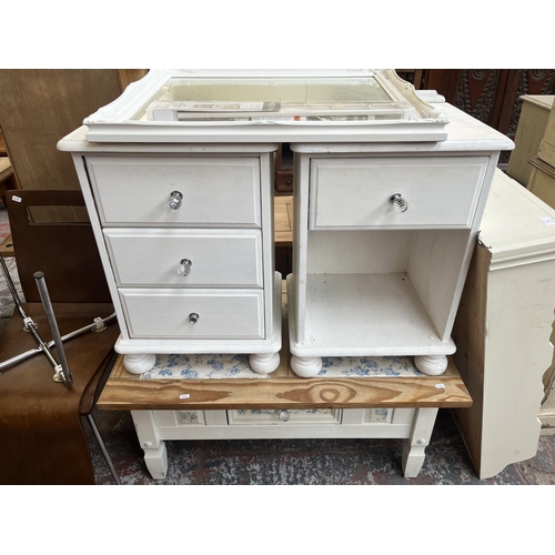 78 - Fourteen pieces of house clearance furniture to include white painted pine wall mountable two tier p... 