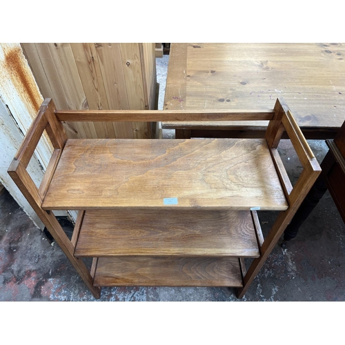 79 - A mid 20th century beech three tier folding bookshelf - approx. 94cm high x 71cm wide x 29cm deep