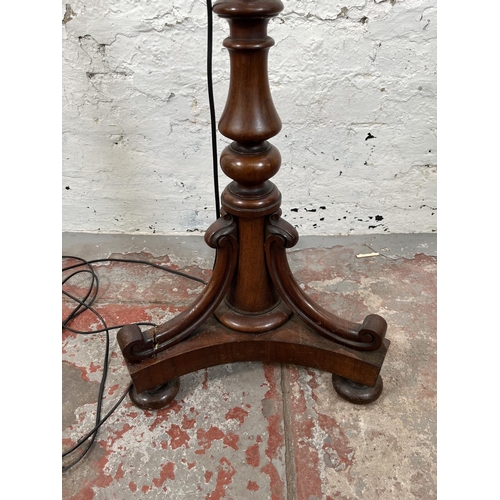 8 - A 19th century mahogany pole screen converted lamp - approx. 160cm high