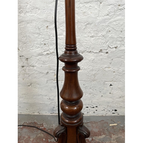 8 - A 19th century mahogany pole screen converted lamp - approx. 160cm high