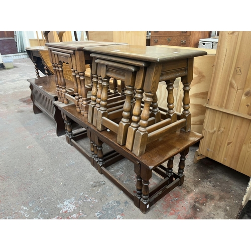 80 - Three oak nests of tables - largest approx. 40cm high x 116cm wide x 44cm deep