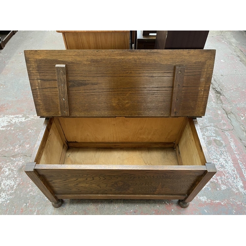 81A - A mid 20th century oak blanket box - approx. 53cm high x 92cm wide x 45cm deep