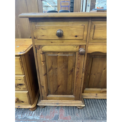 90 - A Victorian style pine sideboard - approx. 90cm high x 130cm wide x 46cm deep