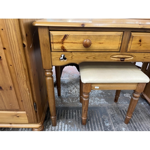 93 - A pine dressing table and stool - approx. 79cm high x 94cm wide x 46cm deep