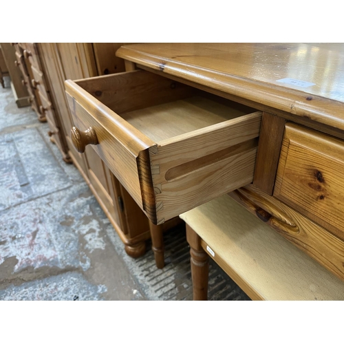 93 - A pine dressing table and stool - approx. 79cm high x 94cm wide x 46cm deep