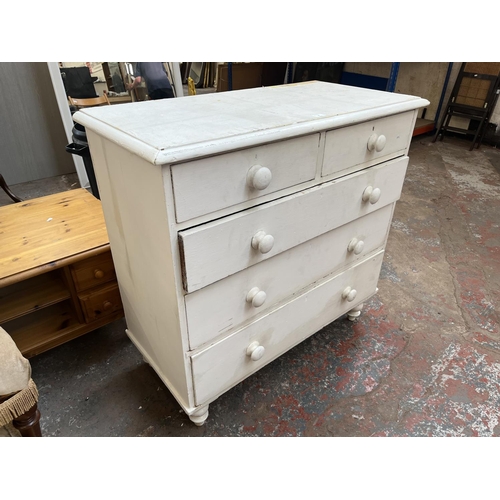 99 - A Victorian white painted pine chest of drawers - approx. 99cm high x 104cm wide x 50cm deep