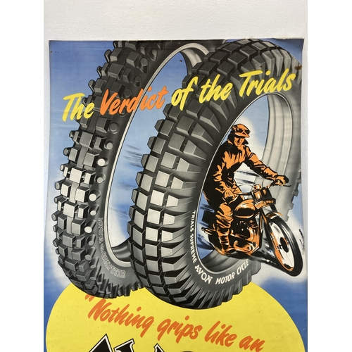 482 - A reproduction Avon motorcycle trial tyre advertising poster - approx. 73cm high x 49cm wide