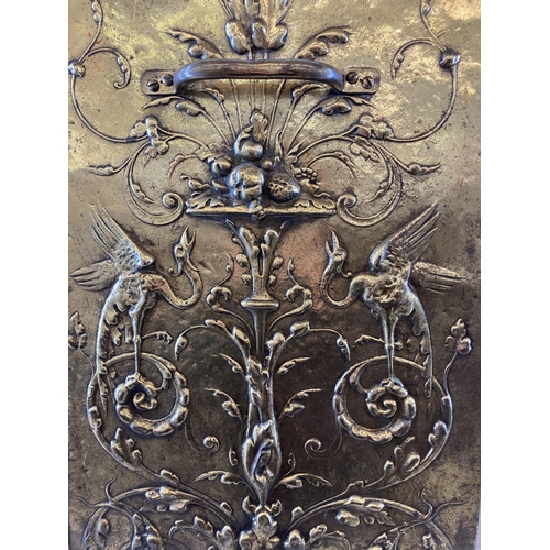 309 - A large 19th century embossed brass and pine log store - approx. 52cm high x 65cm wide x 33cm deep