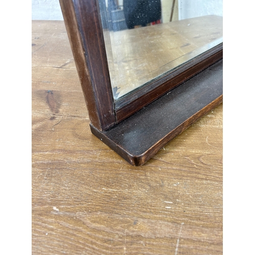 130 - An Edwardian inlaid mahogany framed bevelled edge wall hanging mirror - approx. 94cm high x 69cm wid... 