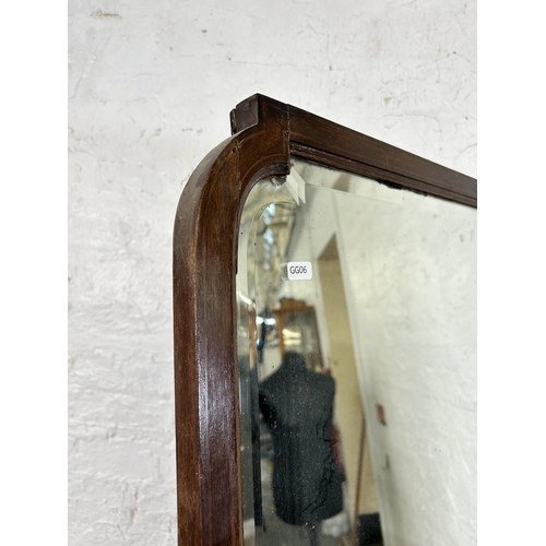 130 - An Edwardian inlaid mahogany framed bevelled edge wall hanging mirror - approx. 94cm high x 69cm wid... 