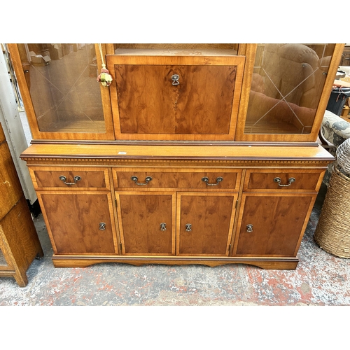 155 - A yew wood display cabinet - approx. 185cm high x 153cm wide x 45cm deep