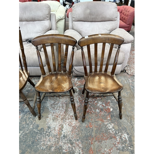 160 - Six farmhouse dining chairs, two Victorian style elm and four oak