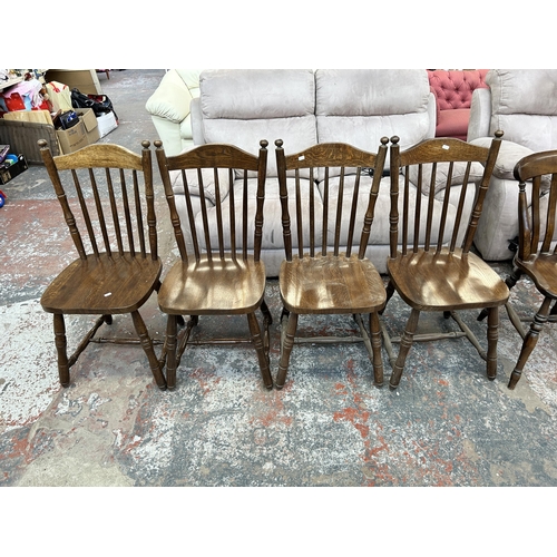 160 - Six farmhouse dining chairs, two Victorian style elm and four oak