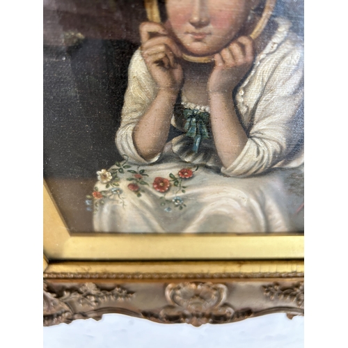 167 - A 19th century gilt framed portrait oil on canvas signed A. Bouverie - approx. 34cm high x 30cm wide