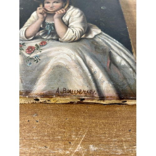 167 - A 19th century gilt framed portrait oil on canvas signed A. Bouverie - approx. 34cm high x 30cm wide