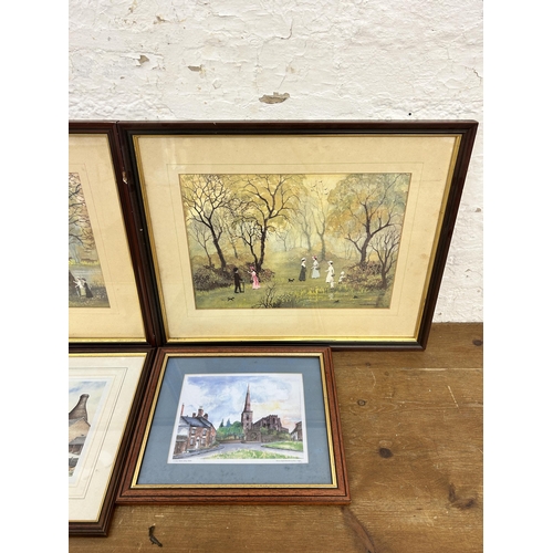 173 - Four framed prints, two Helen Bradley, one Anthony Forster 