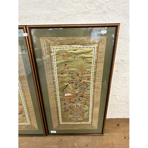 176 - Two framed Chinese silk embroideries - approx. 77cm high x 43cm wide