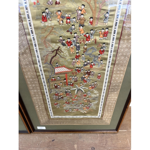 176 - Two framed Chinese silk embroideries - approx. 77cm high x 43cm wide