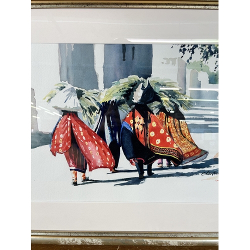 179 - A framed Carol Lanfear Montgomery Swirling Scarves watercolour - approx. 59cm high x 75cm wide