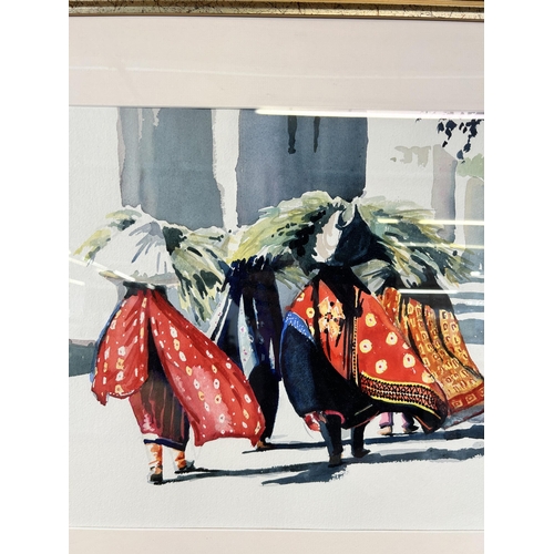 179 - A framed Carol Lanfear Montgomery Swirling Scarves watercolour - approx. 59cm high x 75cm wide