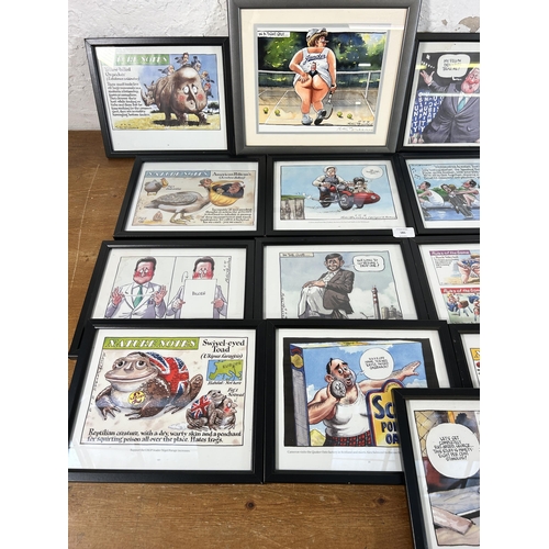 181 - Seventeen framed Peter Brookes cartoon prints to include one pencil signed 