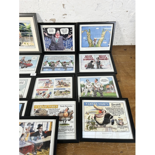 181 - Seventeen framed Peter Brookes cartoon prints to include one pencil signed 